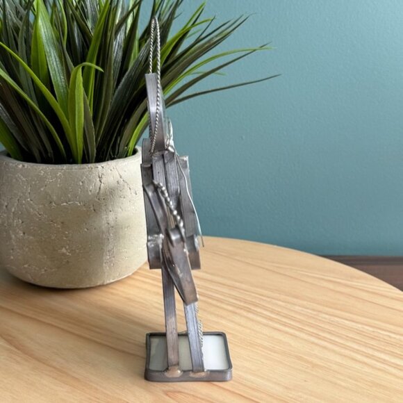 Vtg Stained Glass Angel Harp Halo Iridescent on Base Hand Crafted Jean Richards - Picture 8 of 12